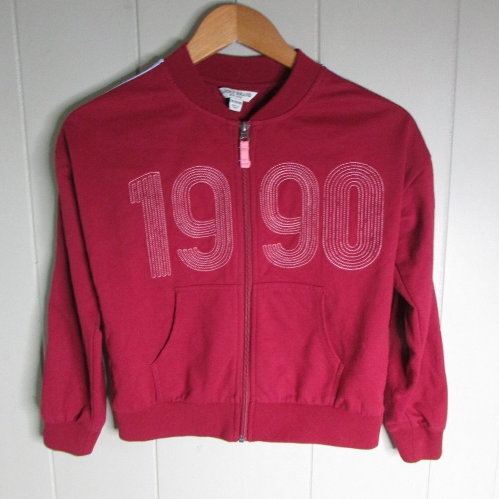 Lucky Brand Girls Jacket M Red Track Casual Zipper Pockets Stripes 1990